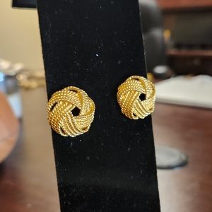 Gold Plated Rope Design Stud Earrings